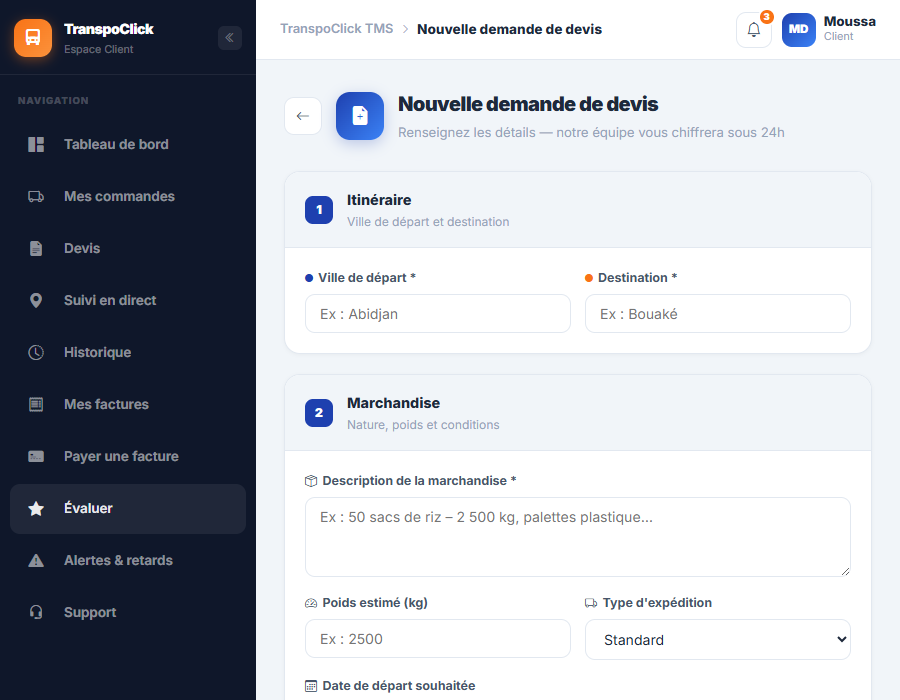 Portail client TranspoClick